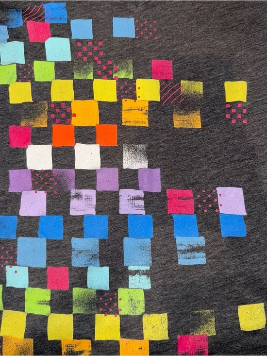 Roxy Charcoal V-Neck Tee with Multicolor Square Print - Picture 4 of 5